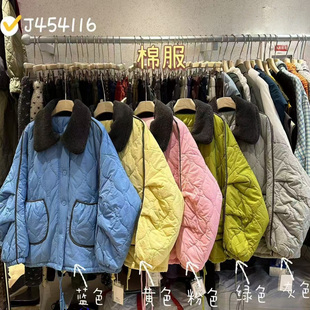 WE女454116冬韩版宽松大码胖mm慵懒风撞色羊羔毛翻领加厚棉服外套