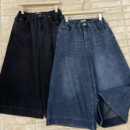 胖mm慵懒风加厚加绒阔腿牛仔九分裤 becabeau女6773冬韩版 宽松大码