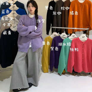 胖mm慵懒休闲圆领针织开衫 宽松大码 毛衣外套 12630秋冬韩版 大7女装