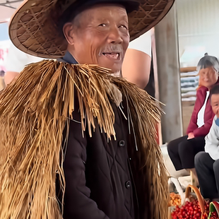山东大爷同款蓑衣斗笠手工编织草帽中式民族风传统服防晒遮阳新潮