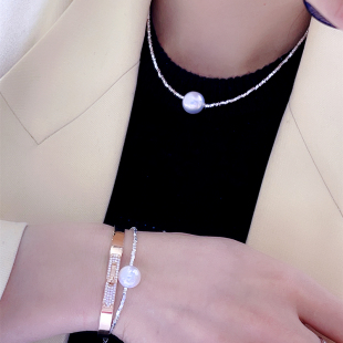 爆闪S925纯银碎银几两碎银子项链吊坠 天然珍珠颈链锁骨链手链女