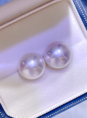 11-12-13MM天然淡水大珍珠耳钉耳环白色  强光S925纯银素钉耳饰女
