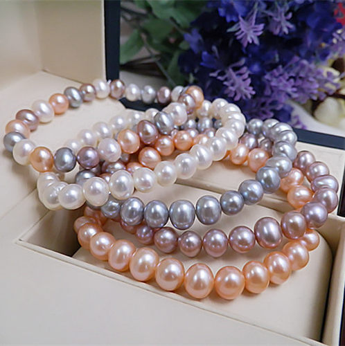 珍珠手链手串糖果色粉紫色无暇女