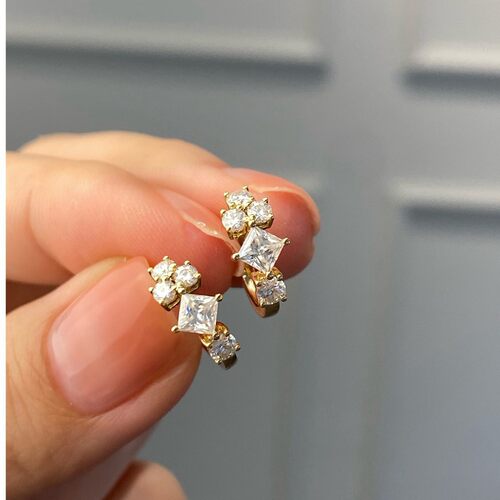 繁星~S925纯银镀18K金耳扣耳环耳饰轻奢镶锆钻设计感百搭精致