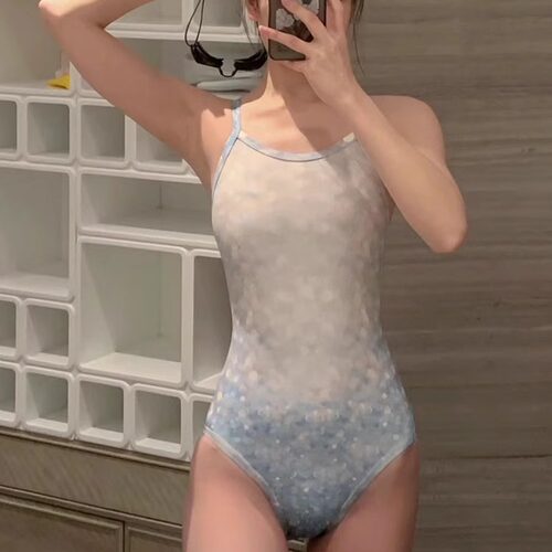 VANLIGA气质修身显瘦少女简约人鱼泳装小胸性感竞速连体游泳衣女