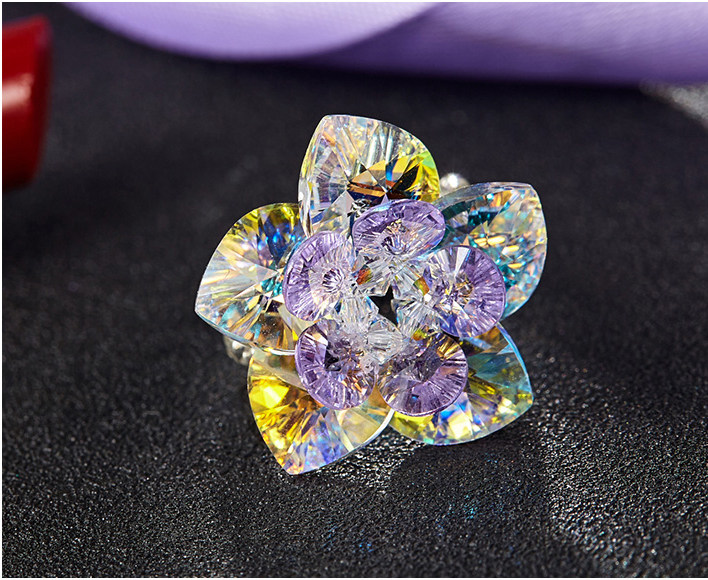奥地利水晶花戒指韩版潮人个性简约时尚生日礼物DIY手工编制