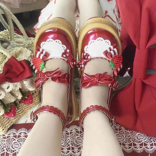 甜莓子现货 lolita原创草莓甜美大头鞋日系洛丽塔平底LO鞋单鞋女