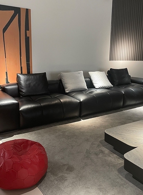 意式极简saba像素模块豆腐块真皮沙发别墅大平层客厅直排沙发组合