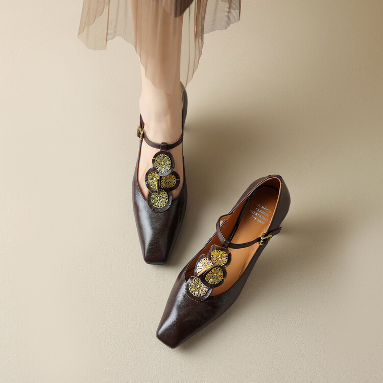 法式覆古性感丁字带高跟鞋女2025早春款羊皮玛丽珍鞋方头粗跟单鞋