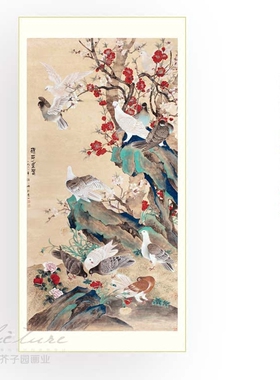 新中式风竖版有框玄关装饰画