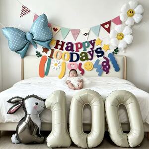 男宝宝100天满月百天百日宴装饰拍照道具场景布置婴儿100数字气球