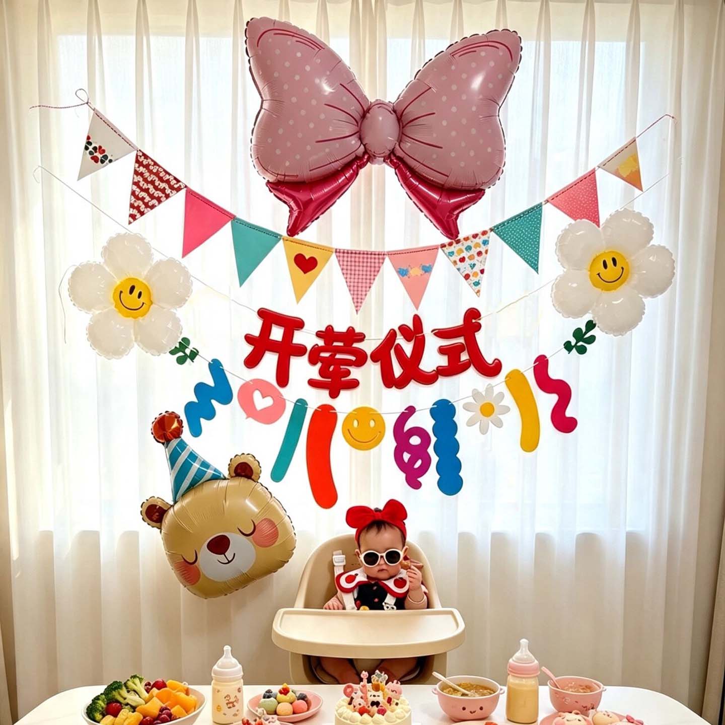 ins宝宝开荤仪式布置气球装饰半岁生日开荤布置拉花彩旗拍照道具