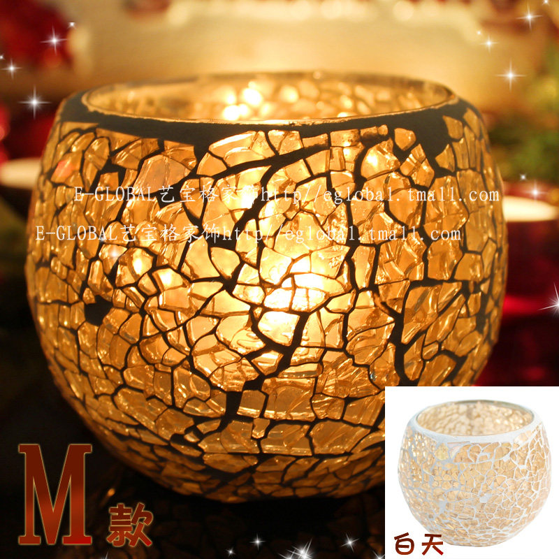 3只包邮马赛克玻璃烛台欧式烛光晚餐创意婚庆蜡烛杯道具餐桌摆件