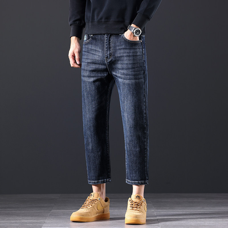 正宗八分裤男款春秋季新款宽松小直筒160矮小个子弹力男士牛仔裤