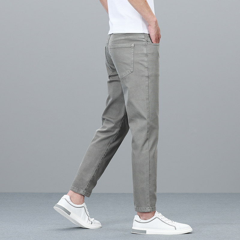 休闲纯色牛仔裤男款修身小脚显高2025早秋四季纯棉弹力九分裤男士