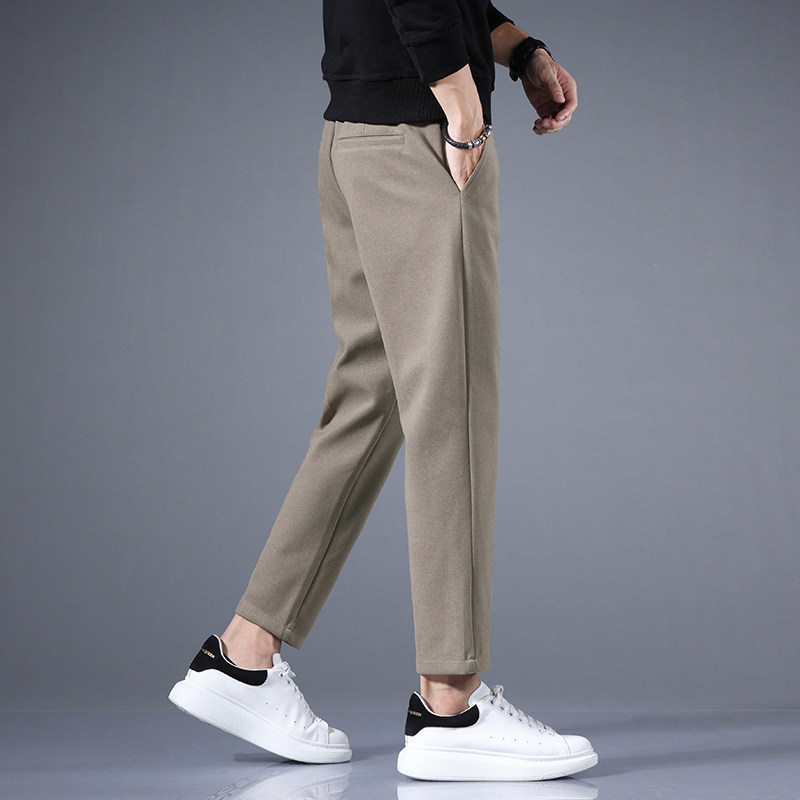 加厚毛呢九分西裤男士秋冬新款修身直筒矮个子显高加绒休闲裤男