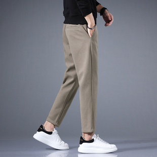 加厚毛呢九分西裤男士秋冬新款修身直筒矮个子显高加绒休闲裤男