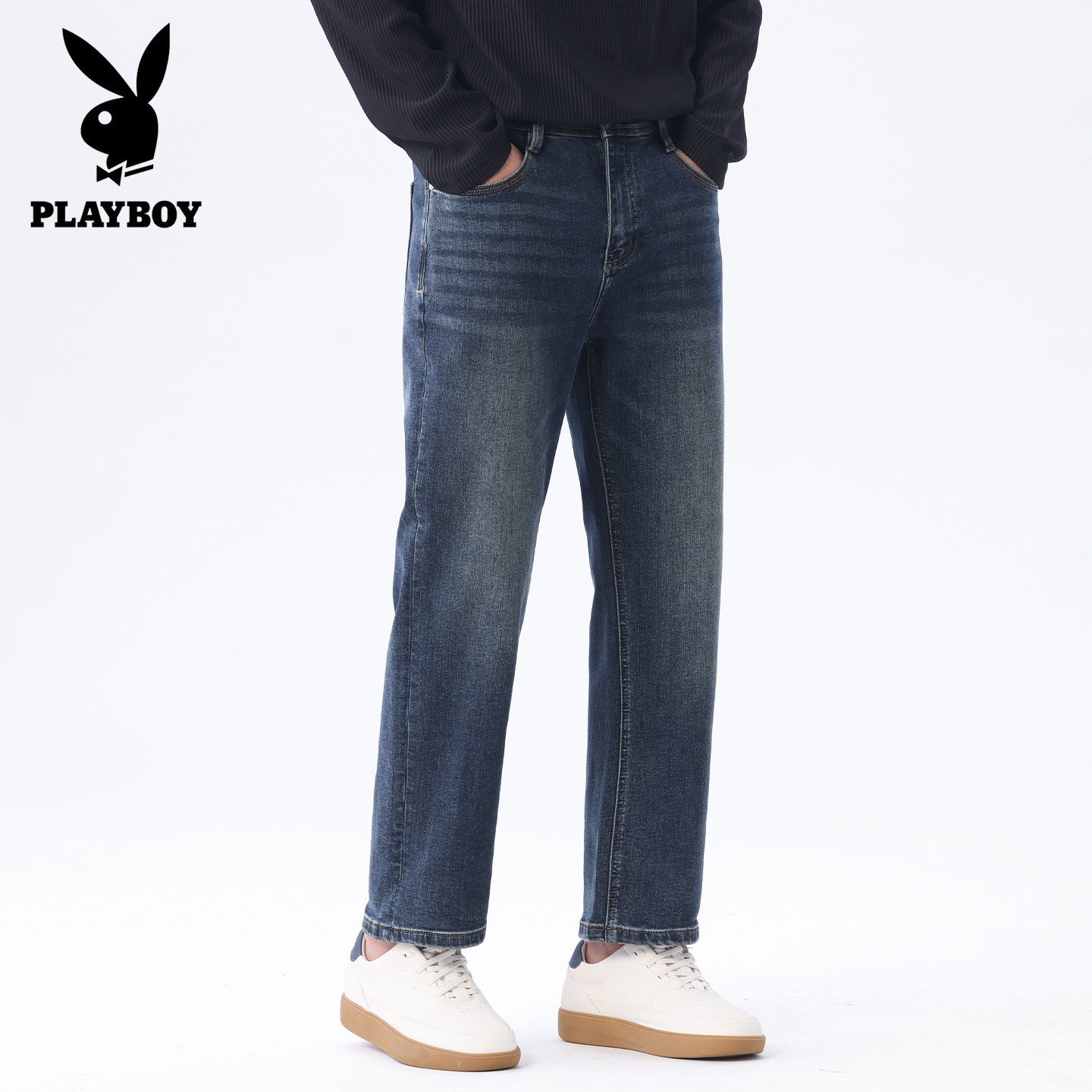 PLAYBOY棉羊毛九分牛仔裤男显高
