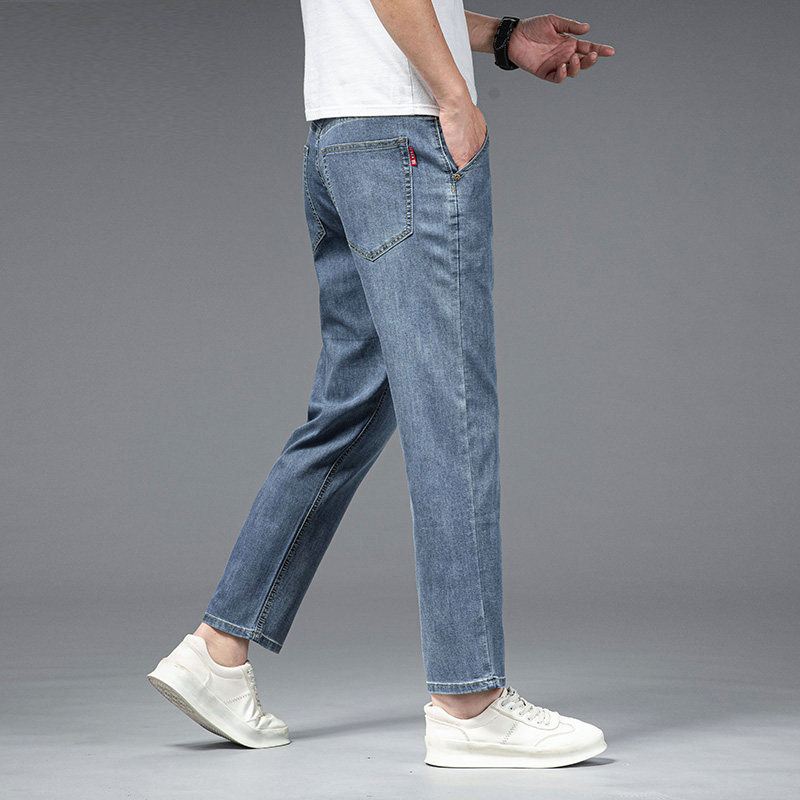 八分裤男款牛仔裤冰丝夏季薄款160小个子矮胖宽松直筒男士九分裤