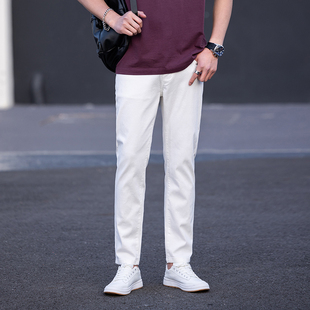 白色九分牛仔裤男修身小脚显高瘦版早秋新款弹力潮流百搭男士裤子