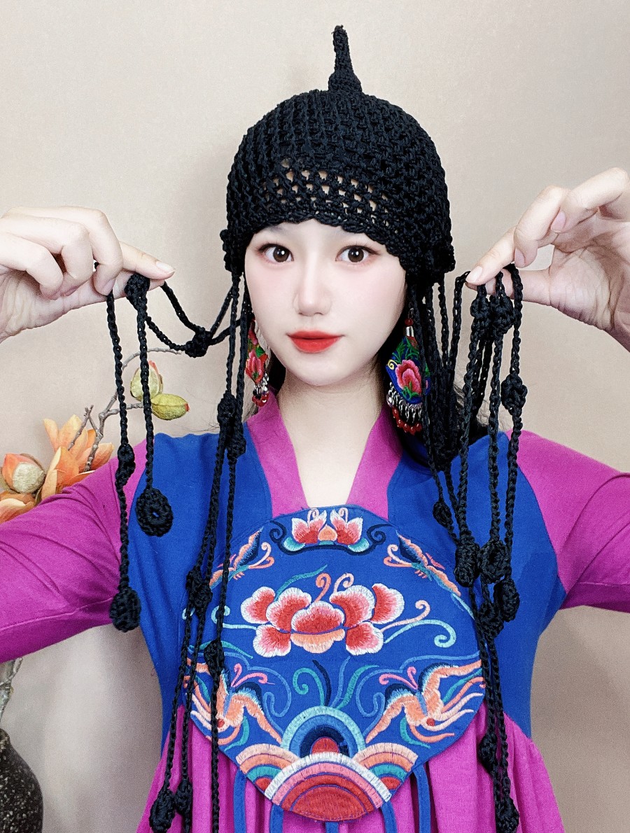 民族风情流苏时尚包头帽子原创手工钩花镂空亚麻异域