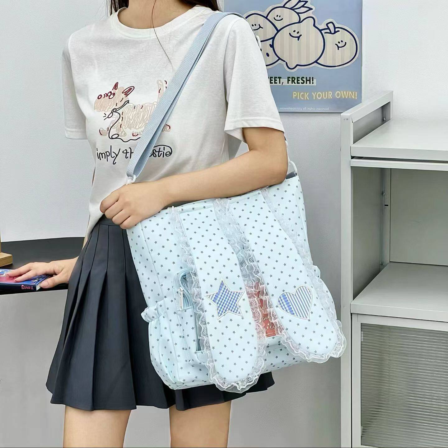 沐沐新款少女波点大容量可爱慵懒托特包