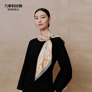 万事利春夏新款印花卷边桑蚕丝真丝丝巾披肩围脖大方巾沁韵灿烂