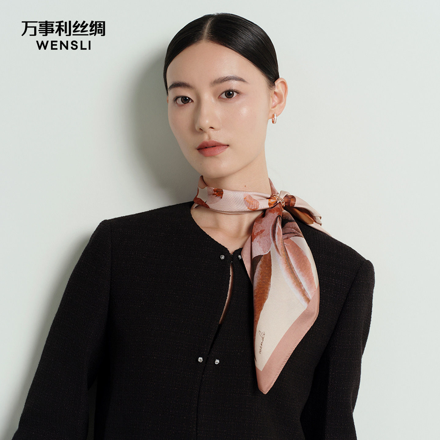 万事利春夏新款真丝丝巾女100%桑蚕丝中方巾穿搭妈妈礼物沁兰香