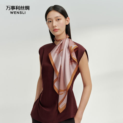 万事利26春夏新品丝巾100%桑蚕丝双面印花中方巾女礼盒礼袋锦上花