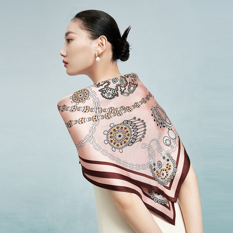 万事利100%桑蚕丝披肩真丝丝巾女75cm中方巾礼盒送妈妈生日礼物