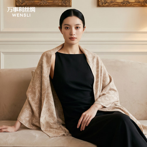 【真丝披肩】万事利桑蚕丝围巾真丝拉绒空调披肩生日礼物岁岁生花