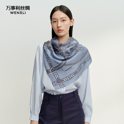 万事利26春夏新品丝巾88cm大方巾披肩女送妈妈长辈礼物礼盒心之链
