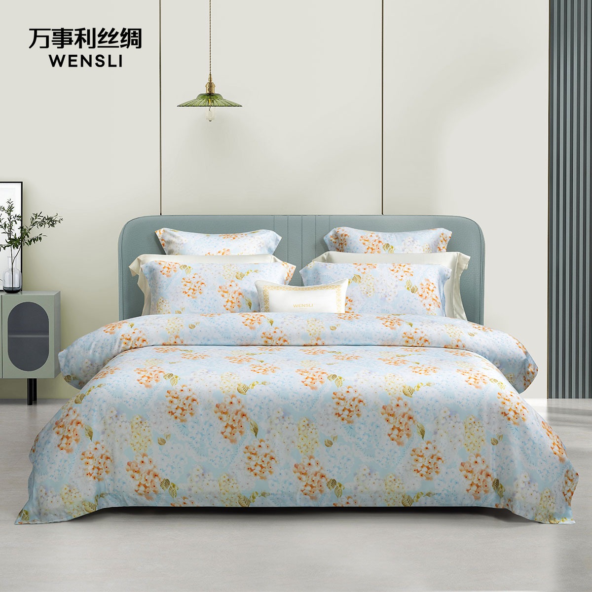 万事利2025新款真丝四件套桑蚕丝天丝床单被套乔迁礼物心动花园