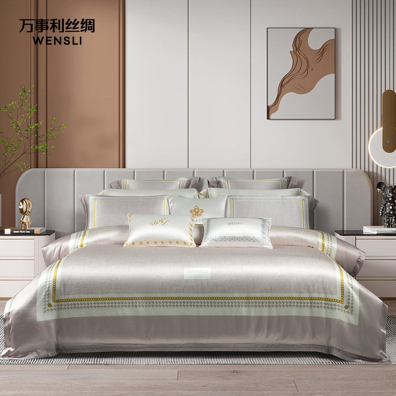 万事利新品桑蚕丝被套真丝床上四件套四季通用乔迁礼物馥郁芳华