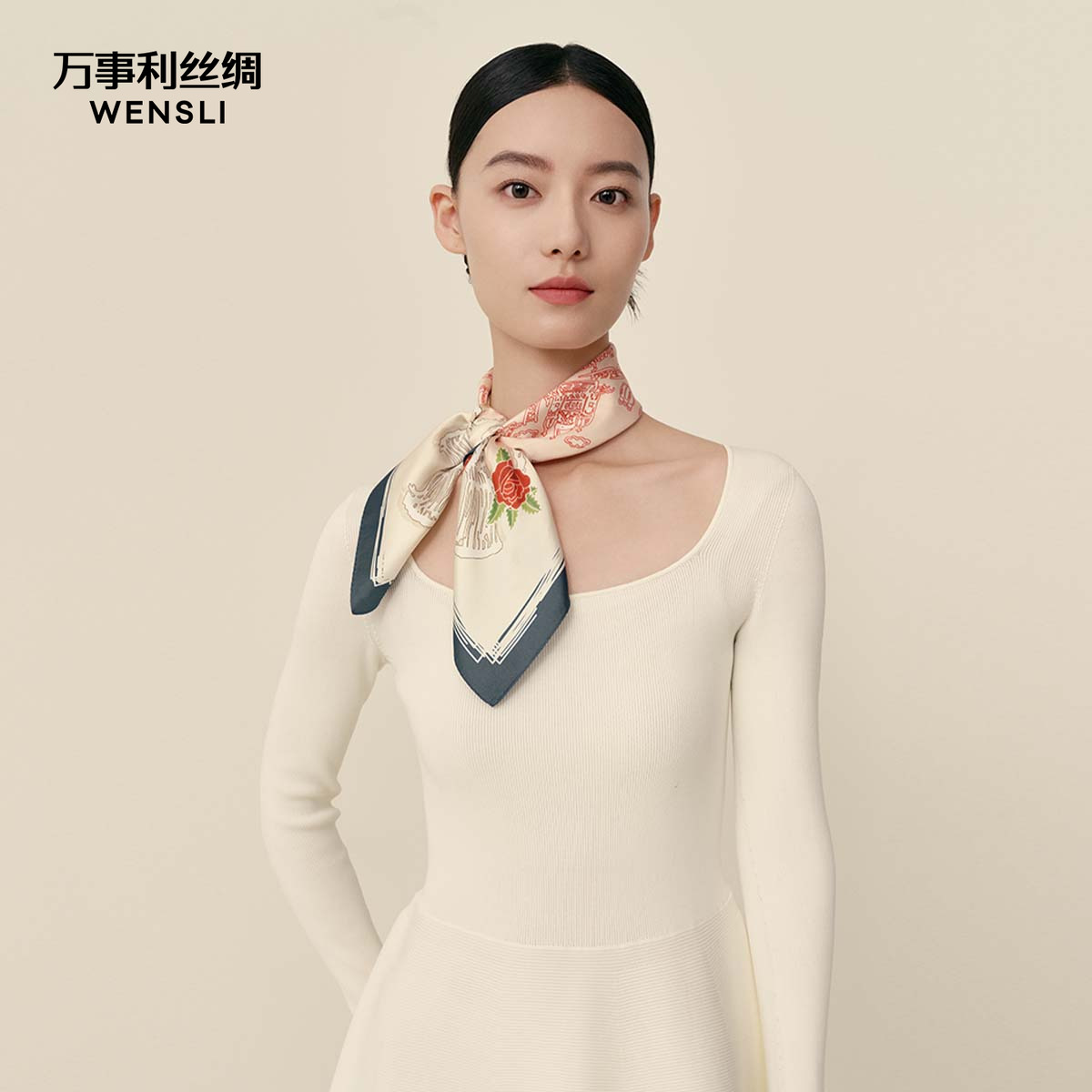 万事利印象巴黎系列方巾诗影玫瑰