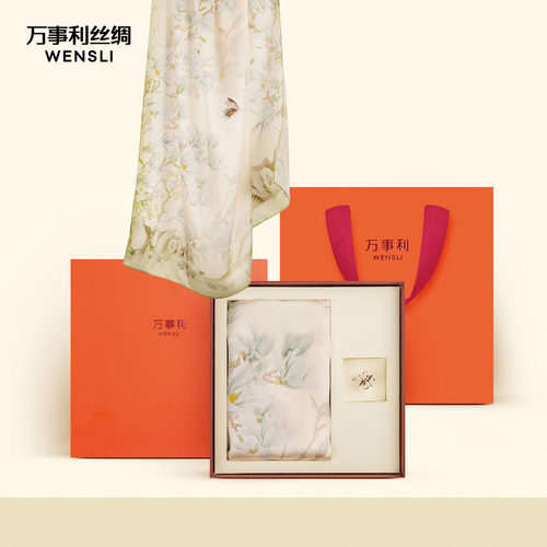 万事利真丝丝巾女100%桑蚕丝十二花神系列中方巾丝巾扣礼盒礼物