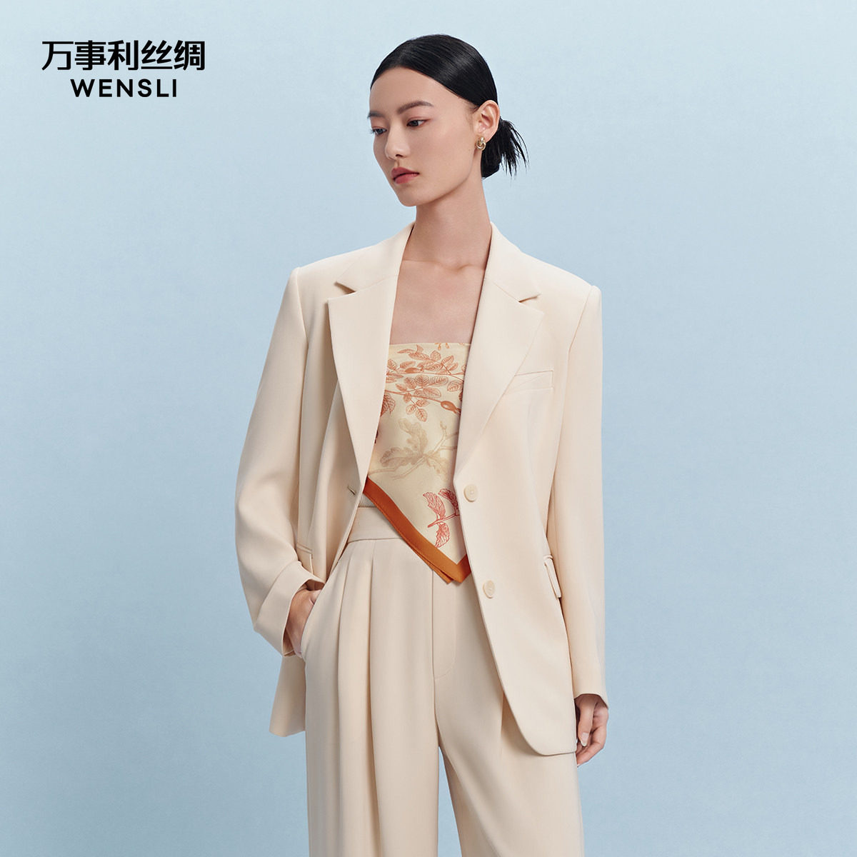 万事利2025新款100%桑蚕丝真丝丝绸丝巾女双面印花小方巾-七里香