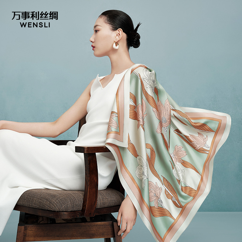 万事利真丝丝巾女75cm中方巾礼盒送妈妈中秋节节生日礼物送女友