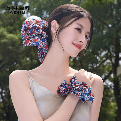 万事利真丝发圈100%桑蚕丝丝绸泡芙大肠发圈中大号头花发绳发饰