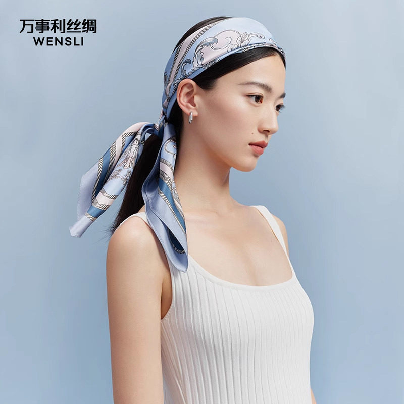 万事利真丝丝巾100%桑蚕丝双面印花大方巾披肩生日礼物-倾城时代