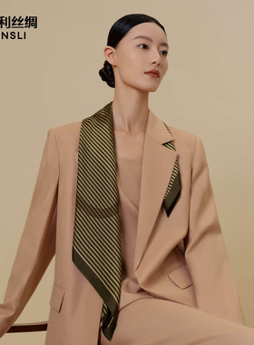 万事利经典100%桑蚕丝真丝丝巾女送礼印花卷边中方巾线条幻想WS