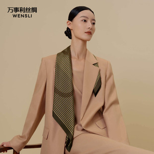 100%桑蚕丝真丝丝巾女送礼印花卷边中方巾线条幻想WS 万事利经典