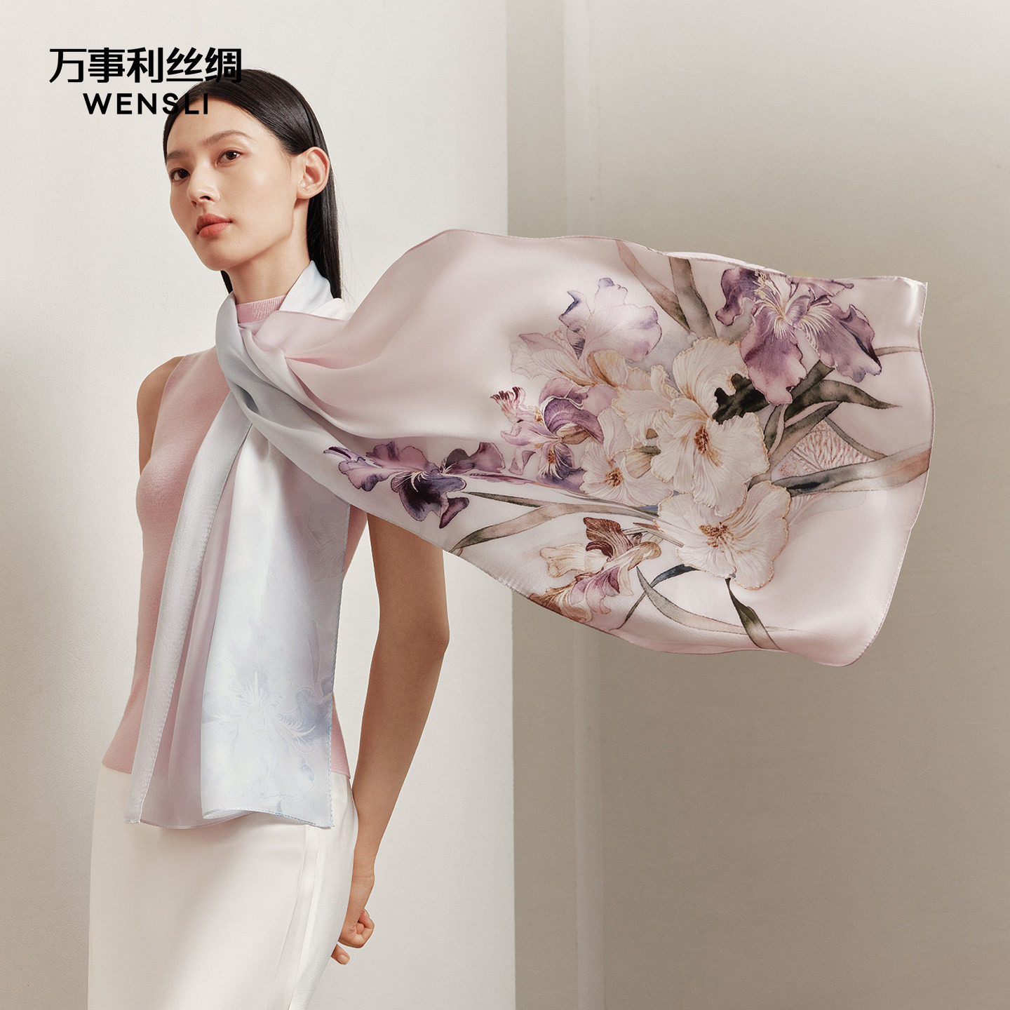 【十二花神系列】万事利桑蚕丝真丝丝巾妈妈外搭披肩十二花神长巾