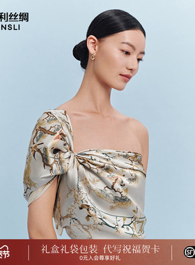 万事利2025年度新品真丝丝巾双面印花88cm大方巾女生礼物归燕衔春