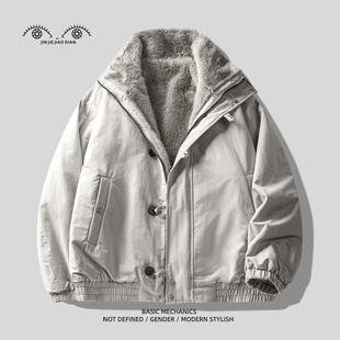 座山雕仿貂绒双面穿设计加厚棉服男士派克服冬季新款保暖棉袄外套