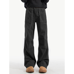 xhh秋季新款黑色工装裤子男生美式复古宽松休闲直筒裤日系水洗潮