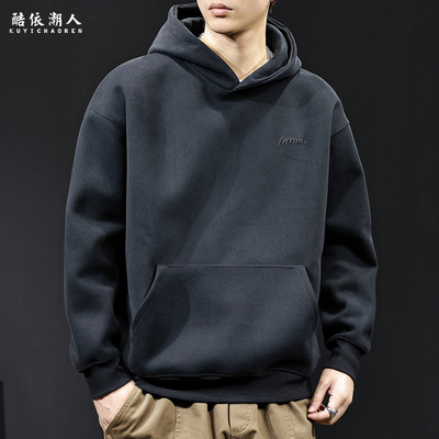 2025秋冬新款重磅简约连帽卫衣男士潮牌休闲宽松大码高端加绒衣服