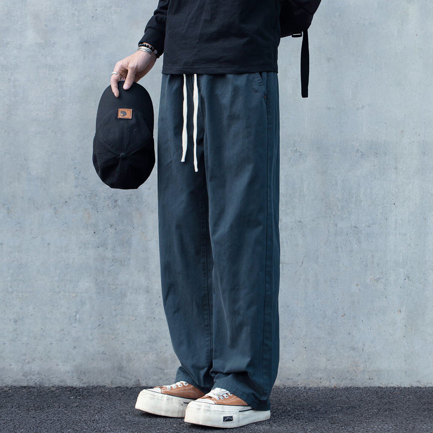 日系复古纯棉休闲工装裤男款春季2026新款美式宽松阔腿直筒长裤子