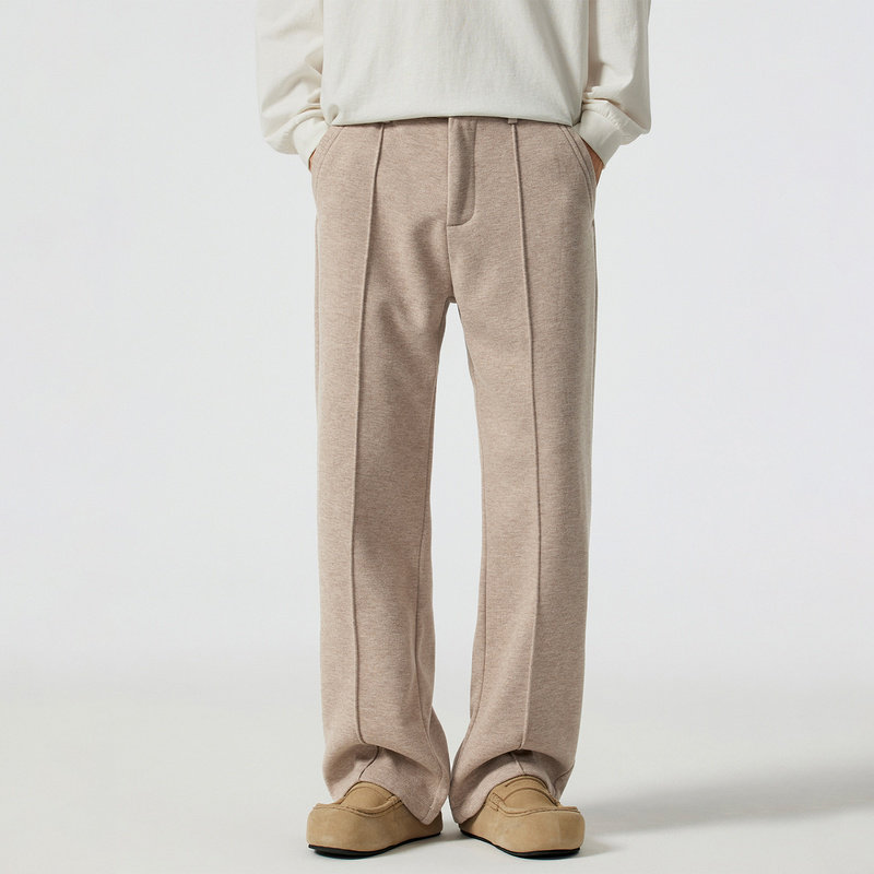 Kuvine冬季高级感加绒加厚羊毛休闲裤男士宽松阔腿裤直筒西裤男款