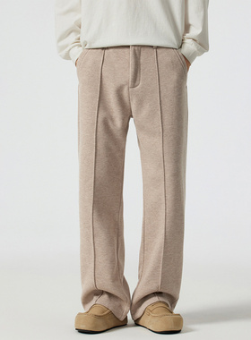 Kuvine冬季高级感加绒加厚羊毛休闲裤男士宽松阔腿裤直筒西裤男款